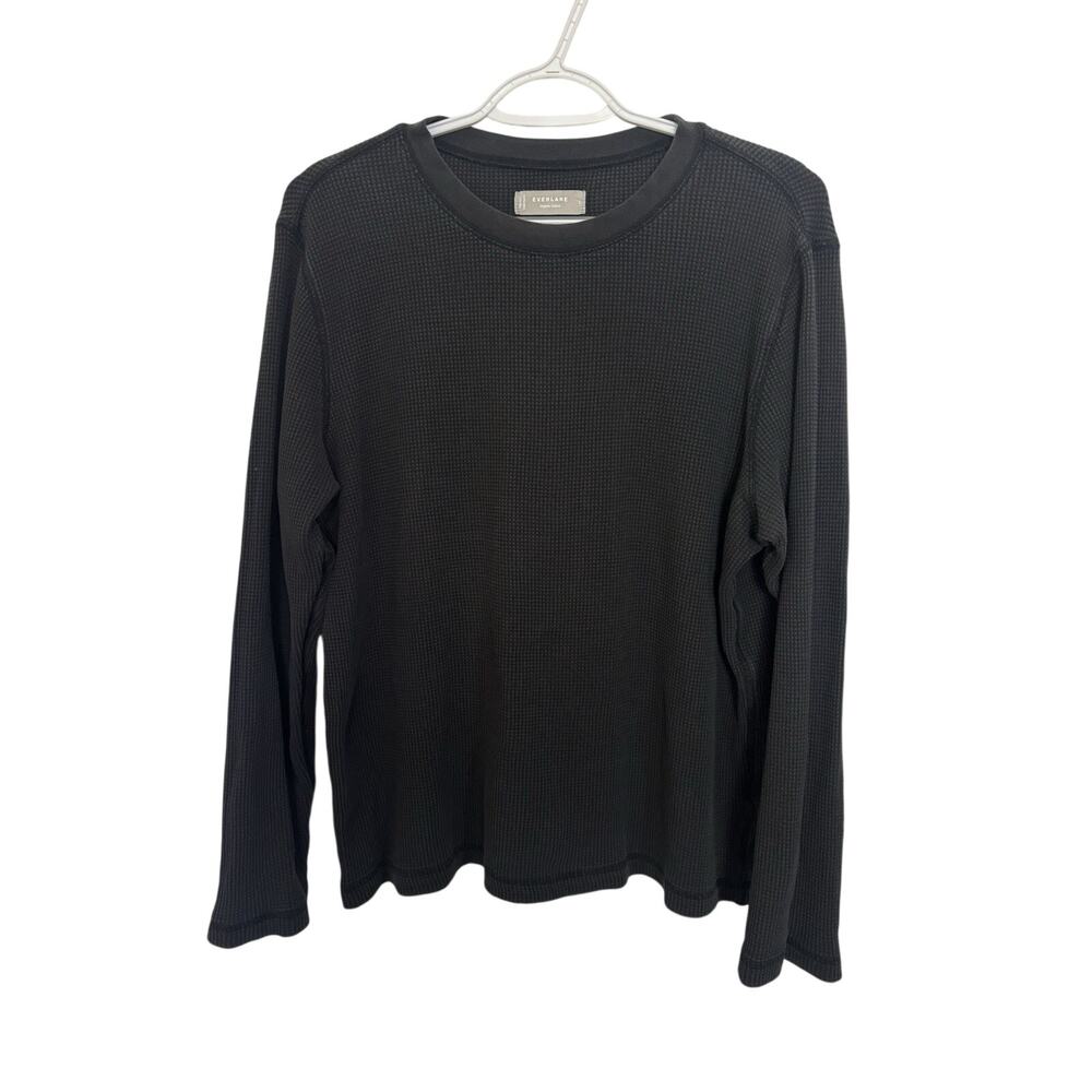 Everlane Black Organic Cotton Waffle Knit Long Sleeve Thermal Shirt Large